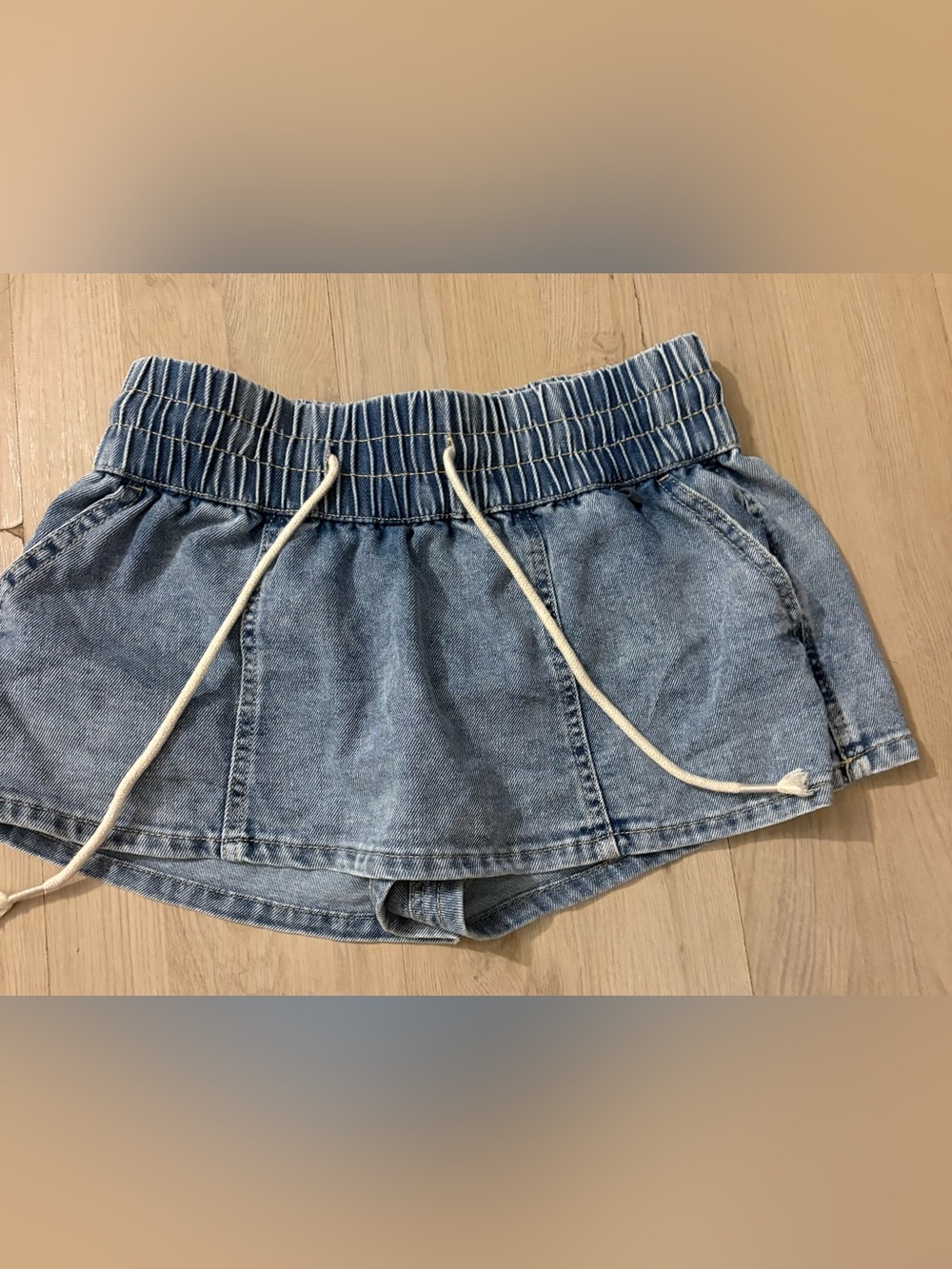 Vanilla Star Light Blue Denim Pull-On Shorts with Drawstring